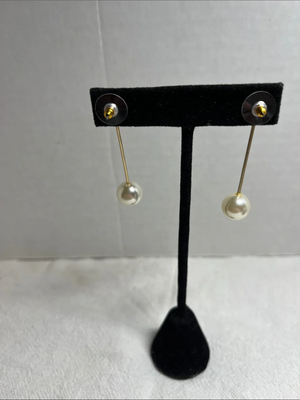 Pearl Drop Bar Earrings - White Faux Pearl